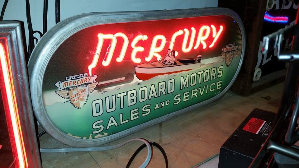 Mercury outboard motor neon sign restoration